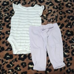 Carter's White Striped Onesie and Lavender Pants Set